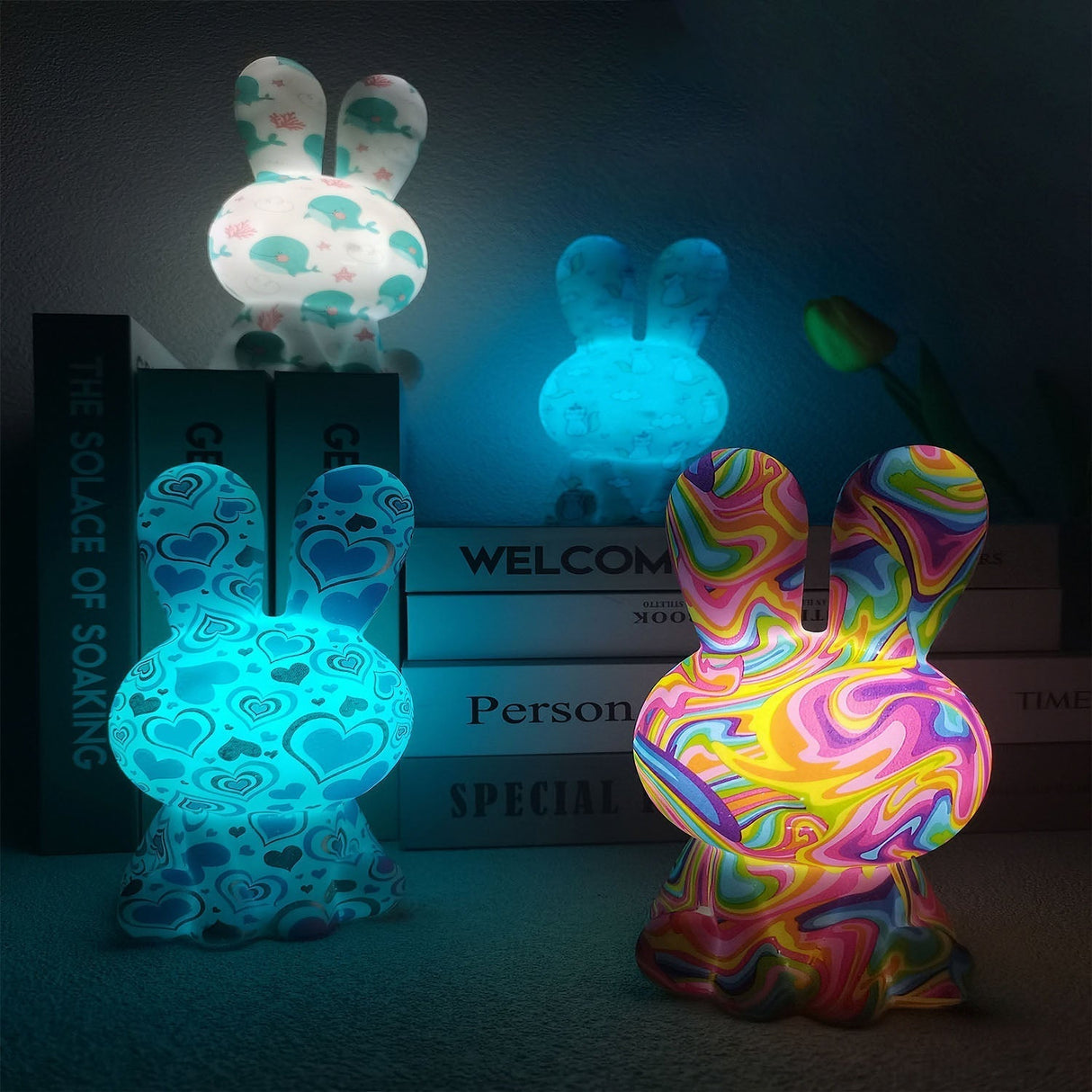 RainbowBunny | Kreativ 3D-skriven LED-nattlampa med handmålad design MILA Sverige