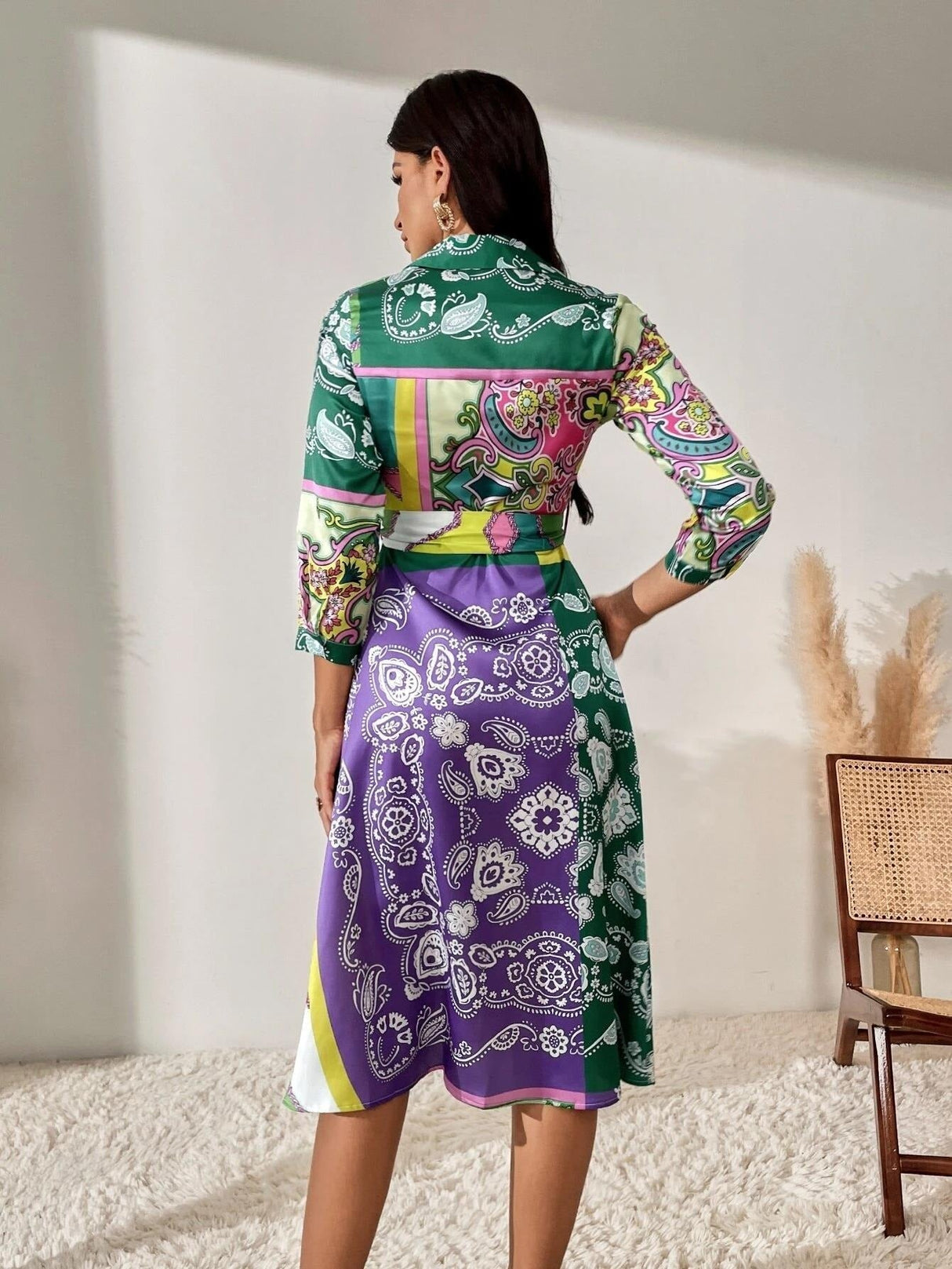 Print Belted skjortklänning med bälte-Clothes for women-Hemnix-Hemnix