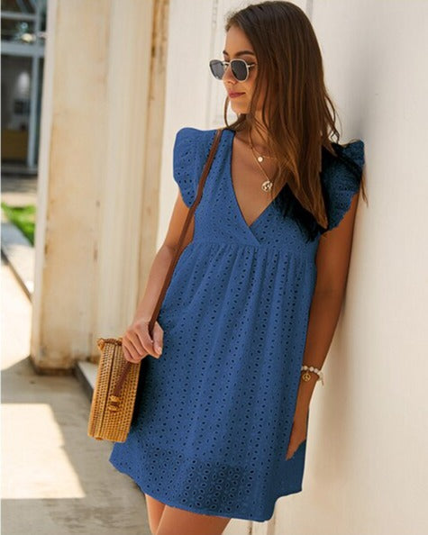 Kort klänning med volangärm - Snygg och mycket bekväm-Clothes for women-Bellasverige-Hemnix