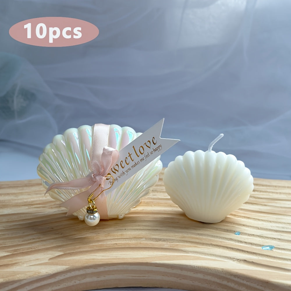 Romantiska snäckskalljusgåvor - 10 doftande bitar med sojavax och freesia och rosa banddekorationer MILA Sverige