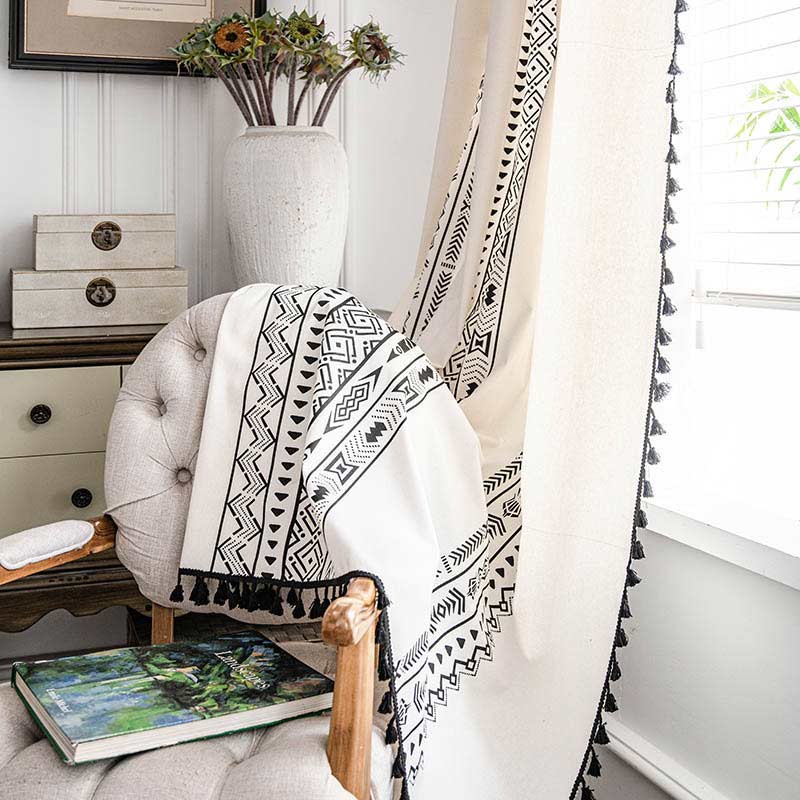 Geometrisk Fringe Gardin Semi Mörkläggande Draperier i Bomullsblandning Carvallo