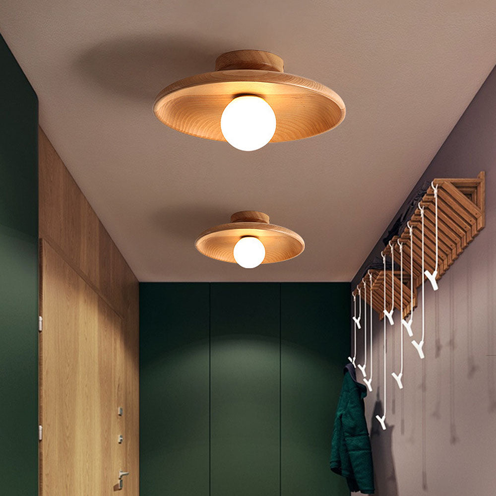 Hallway Ceiling Lamp with Round Nordic Wooden Design Carvallo