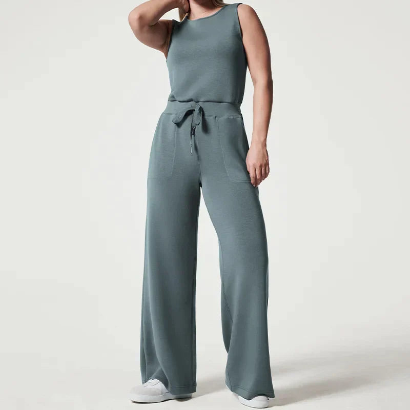 Dam Jumpsuit Elegant Långärmad Mjuk Polyester med Midjebälte-Byxdresser-Hemnix-Blå-XS-Hemnix