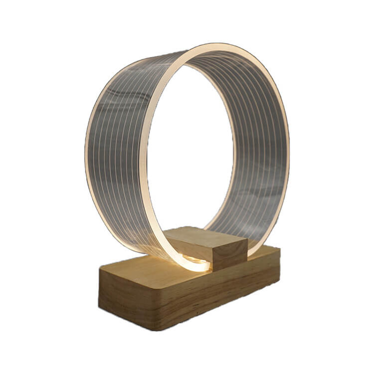 Nordic Minimalist Ringlampa – Genomskinlig akryl med träfot MILA Sverige