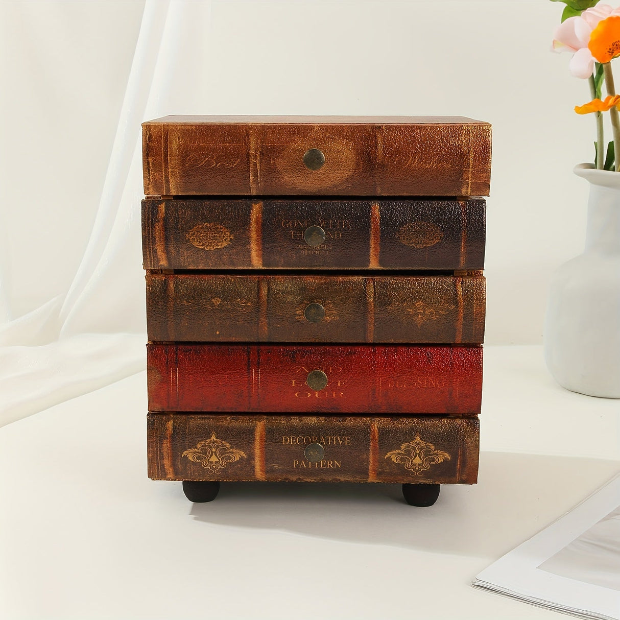 Carvallo-Smyckesbox Librovana | 5 lådor i bokdesign | Vintage-stil | Organisator för smycken & samlarföremål Carvallo