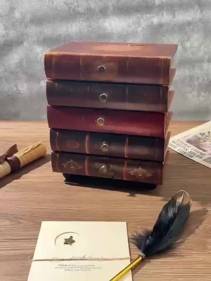 Carvallo-Smyckesbox Librovana | 5 lådor i bokdesign | Vintage-stil | Organisator för smycken & samlarföremål Carvallo