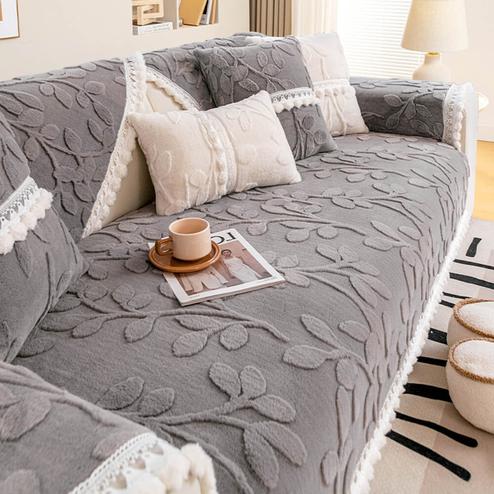 Branch Jacquard Elegant Decorative Plush Non-Slip Sofföverdrag Carvallo
