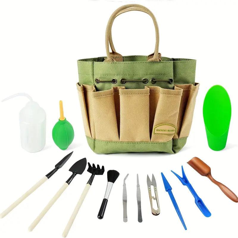 Carvallo Mini Trädgårdsverktyg-set | 13-delar | För Bonsai, suckulenter & rumsväxter | Med organiseringsväska Carvallo
