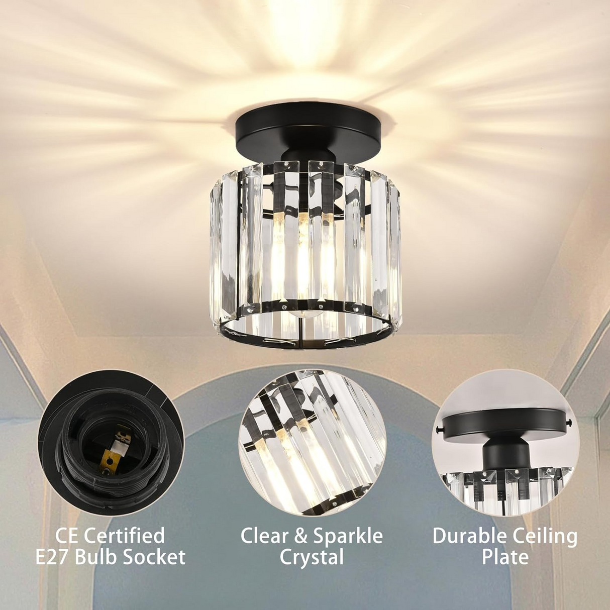 Taklampa Kristall Flush Mount Modern Armatur Carvallo