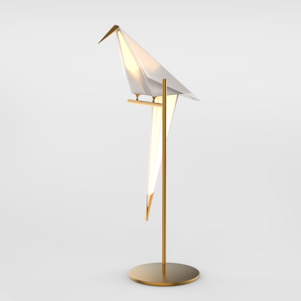 OrigamiGlow – Gyllene Origami Bordslampa i Kråkfågel Design med LED Belysning Carvallo