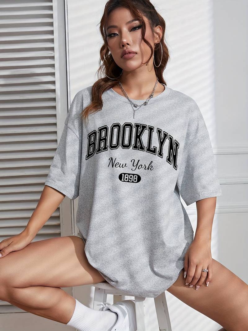 Kvinnors T-shirt Cirkulär Hals Brooklyn-tryck Bomull Bellasverige