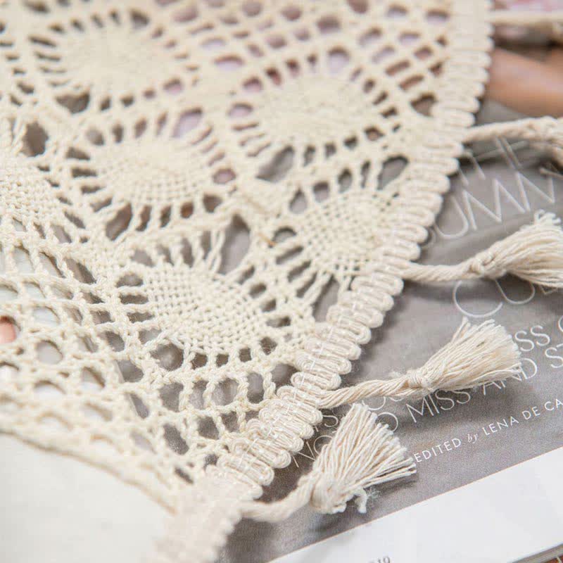 Beige Hålig Ut Ljusfilter Fringed Gardin Carvallo