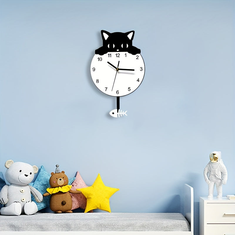 Purrfect Time Stilig Svängande Katt Väggeklocka Modern Design Carvallo