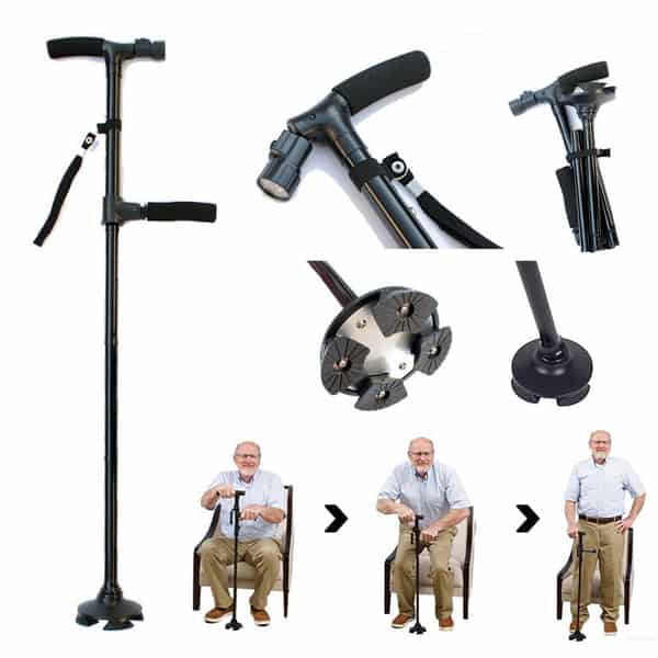 Multifunktionell senior käpp med LED-ljus, larm, dubbelhandtag & halkfri fot-VaruZ-Hemnix