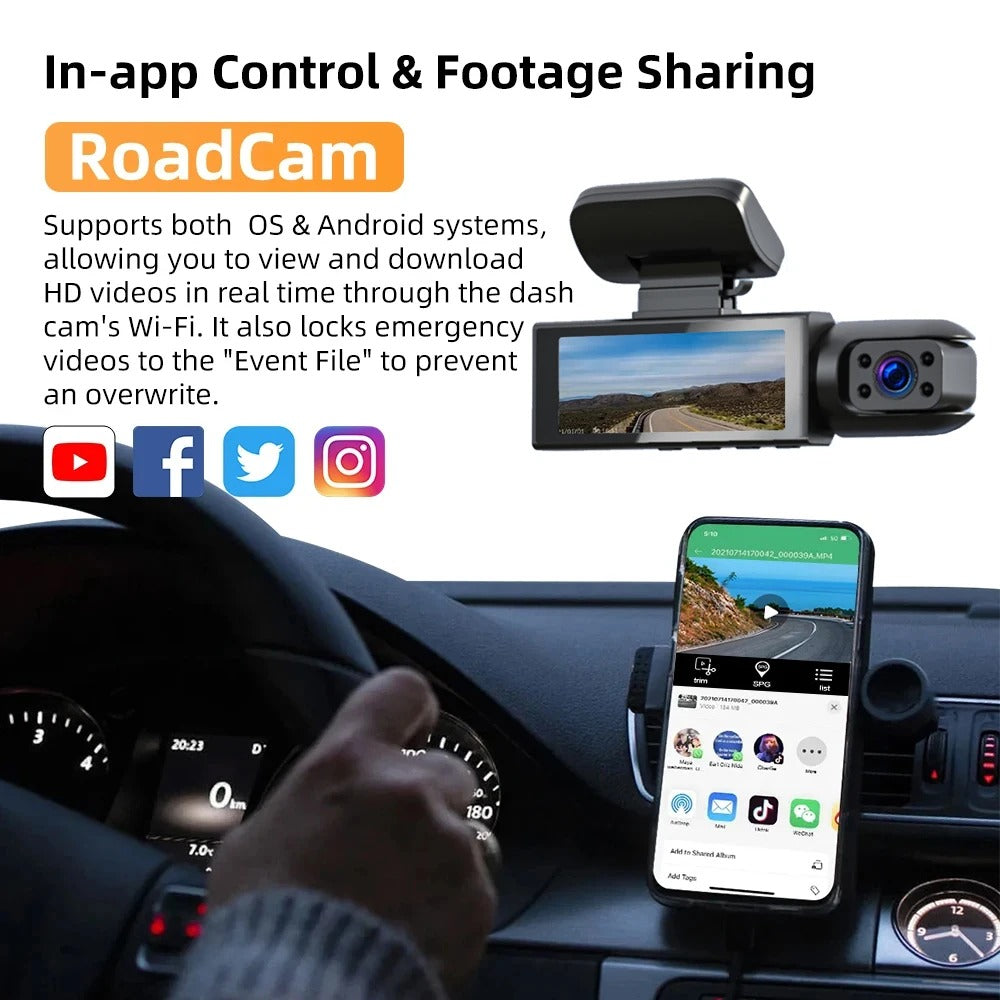 1080P WiFi Dubbelkamera Dash Cam – Främre & Inuti Bilkamera med IR Nattvision & Loopinspelning Carvallo