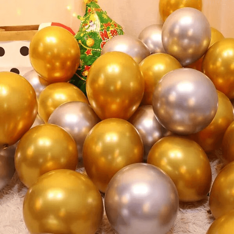 God Jul Ballonger i Flera Färger - Latexballonger Festballonger-Jul-BB-Guld/Silver (Metallisk)-10 st-Hemnix