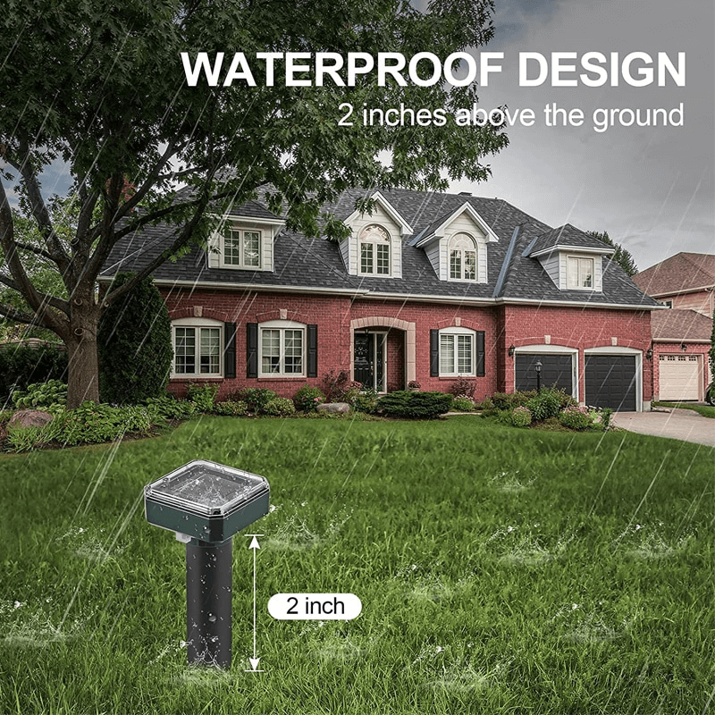 Solcellsdriven Ultraljuds Skadedjursskrämma | Avskräcker Mullvadar & Gnagare | Vattentät, 400Hz, Trädgårdsskydd Utomhus-Kök-BB-Hemnix