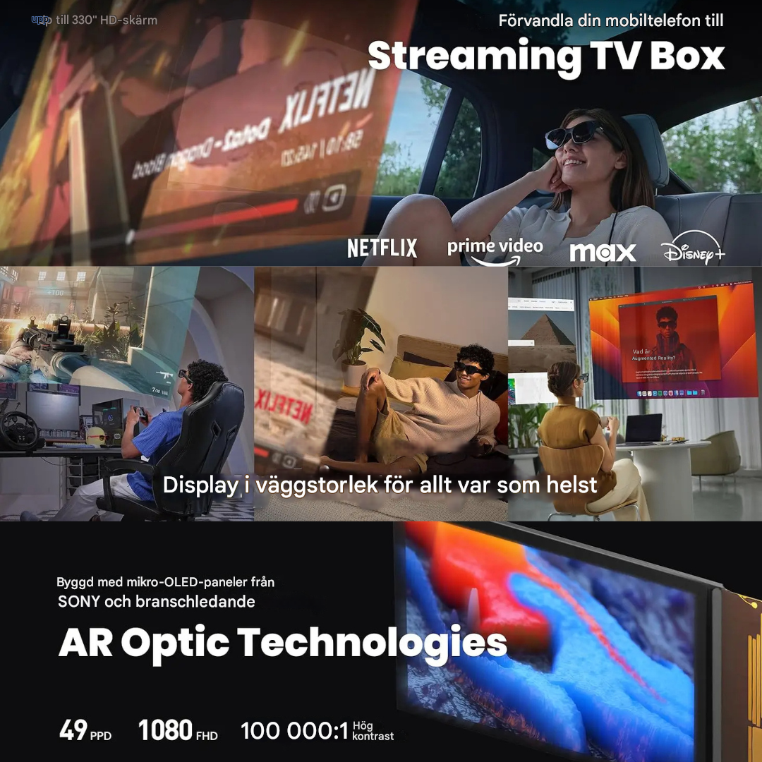 OptiView - Bärbara smarta AR-glasögon med 330 Tums Skärm 1080P HD 120Hz Lättvikt för Lång Användning-Solglasögon-BB-Hemnix