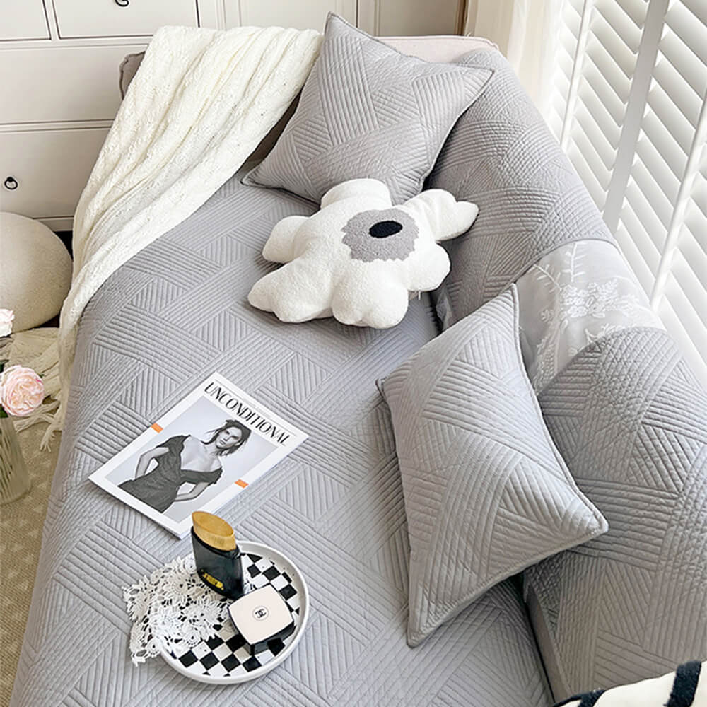 Minimalist All-Season Solid Cotton Geometric Sofföverdrag Carvallo