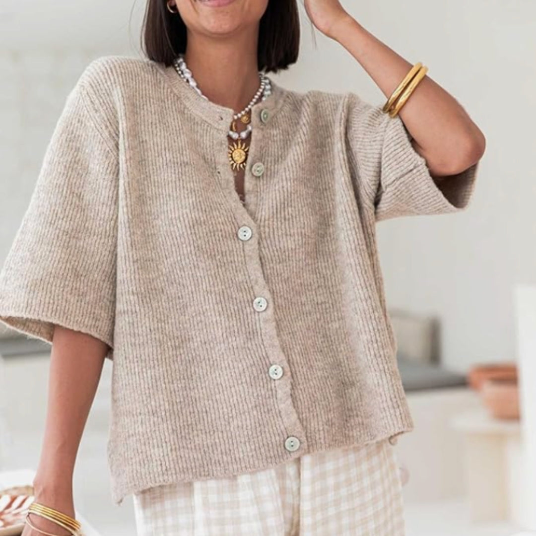 Jasmine™ Stickad Kofta med Halvlånga Ärmar-Hemnix-Khaki-S-Hemnix