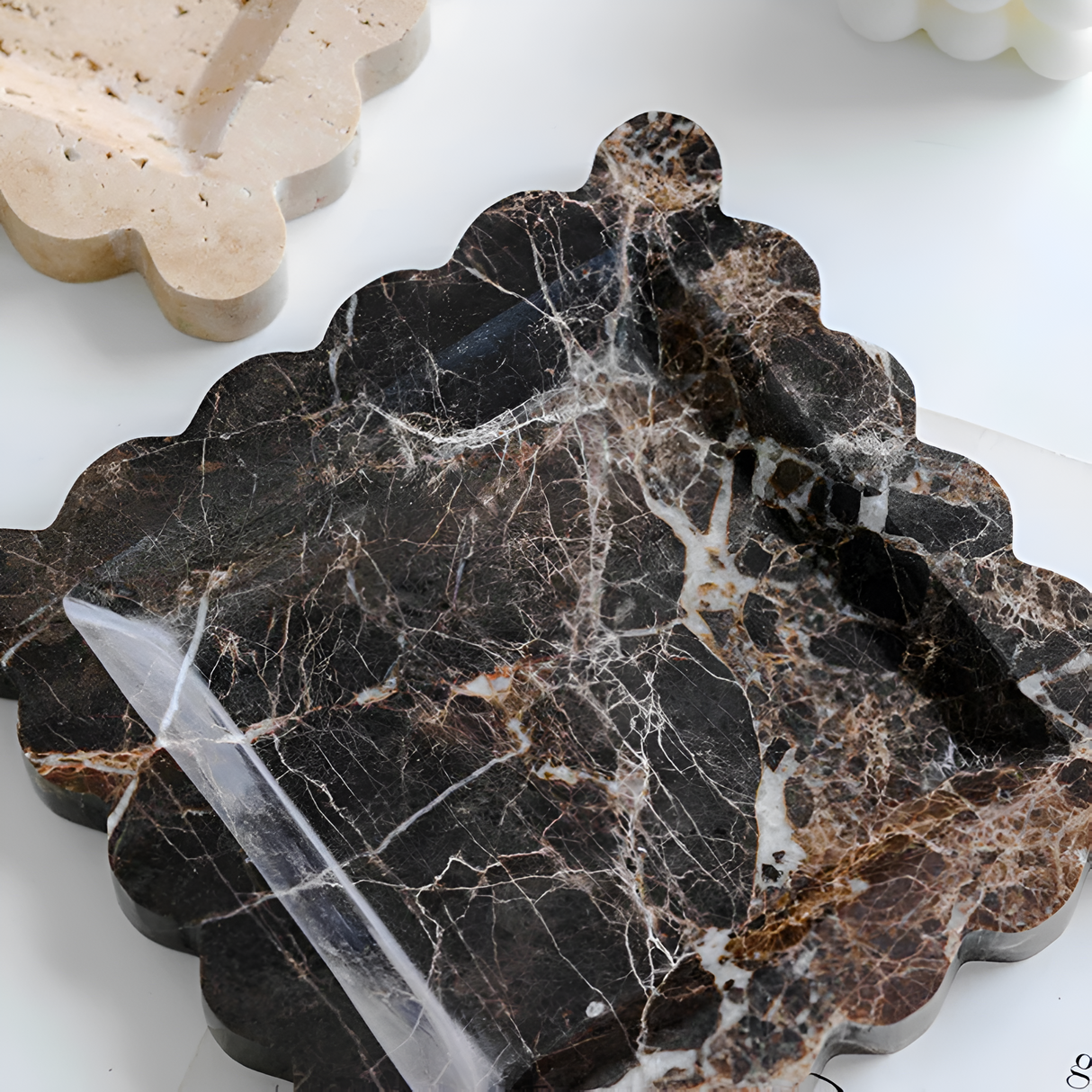 Scalloped Marble Travertine Jewelry Tray Carvallo