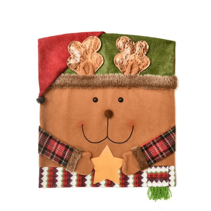 3x Juldekorerande Stolsöverdrag för Ryggstödet 48x54cm - Jultomte, Snögubbe, Ren-Jul-BB-Hemnix