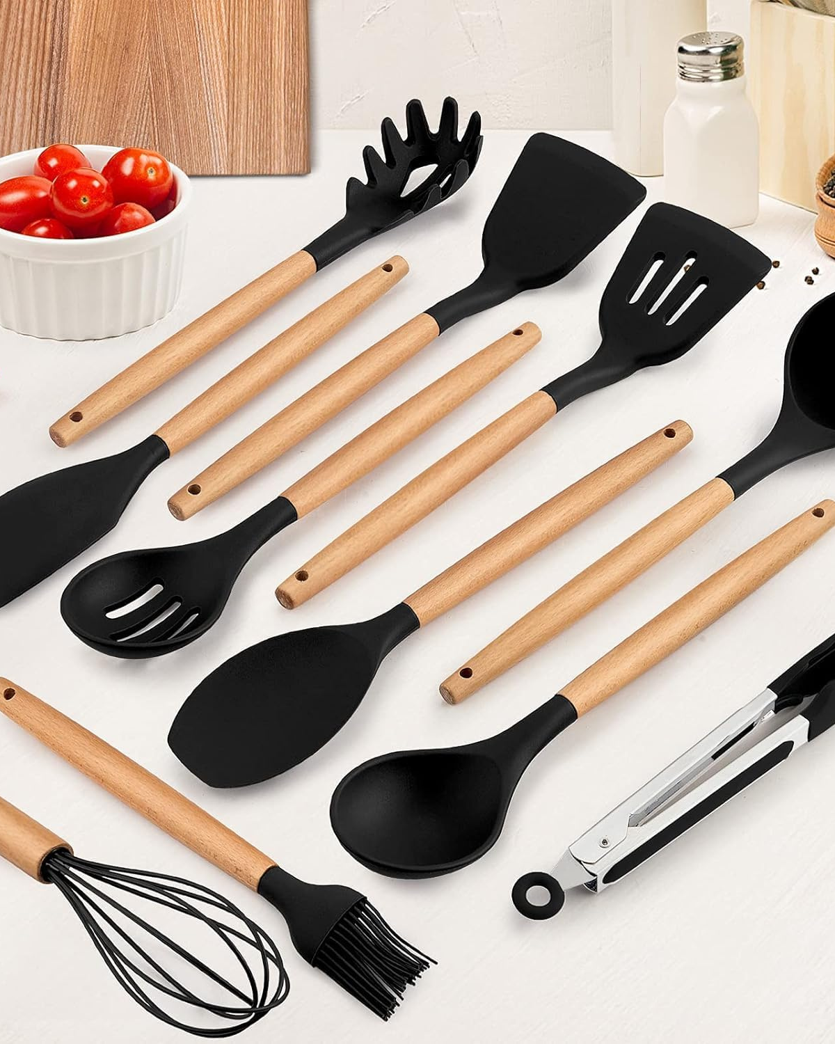 Carvallo – Miljövänligt Silikon Kökset med Bambu Handtag (12-delar) Carvallo