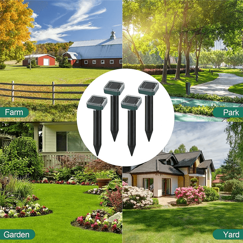 Solcellsdriven Ultraljuds Skadedjursskrämma | Avskräcker Mullvadar & Gnagare | Vattentät, 400Hz, Trädgårdsskydd Utomhus-Kök-BB-Hemnix