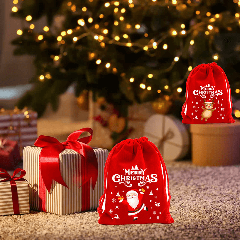 12st Julpåsar Presentpåsar Julklapp i Tyg 9x12cm - Julgran, Jultomte, Älg God Jul-Jul-BB-Hemnix