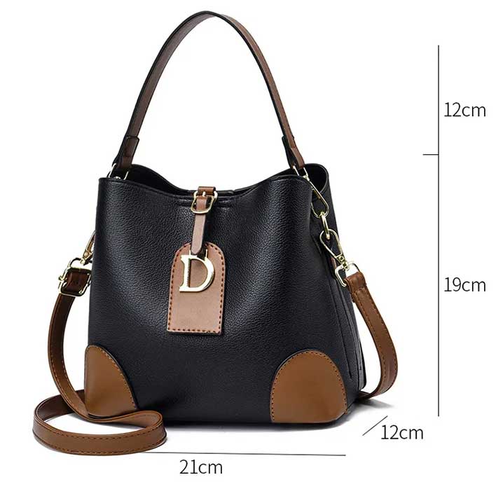 Modeva - Designerinspirerad Vintage Läderhandväska med Hink och Axelrem-Handväska-BB-Hemnix