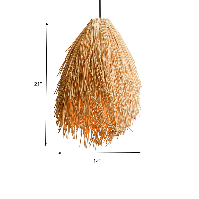 Beige Rattanhänglampa - Asiatiskt Stil 1-Lamps Pendelarmatur för Restaurang Carvallo