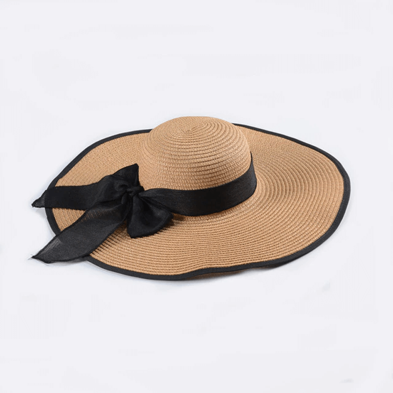 Strandhatt Solhatt Dam-Personligt-BB-Khaki/svart rosett-Hemnix