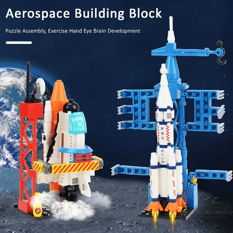 AstroPlay - Byggsats för Rymdraketer med Astronautfigur och Startrampsblock för Barn-Byggsats-BB-Hemnix