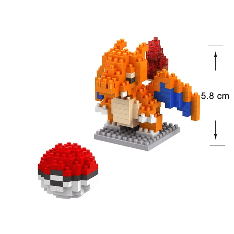 Poke Karaktärs Nanoblocks Anime Byggklossar-Byggsats-BB-Charizard/PokeBall-Hemnix