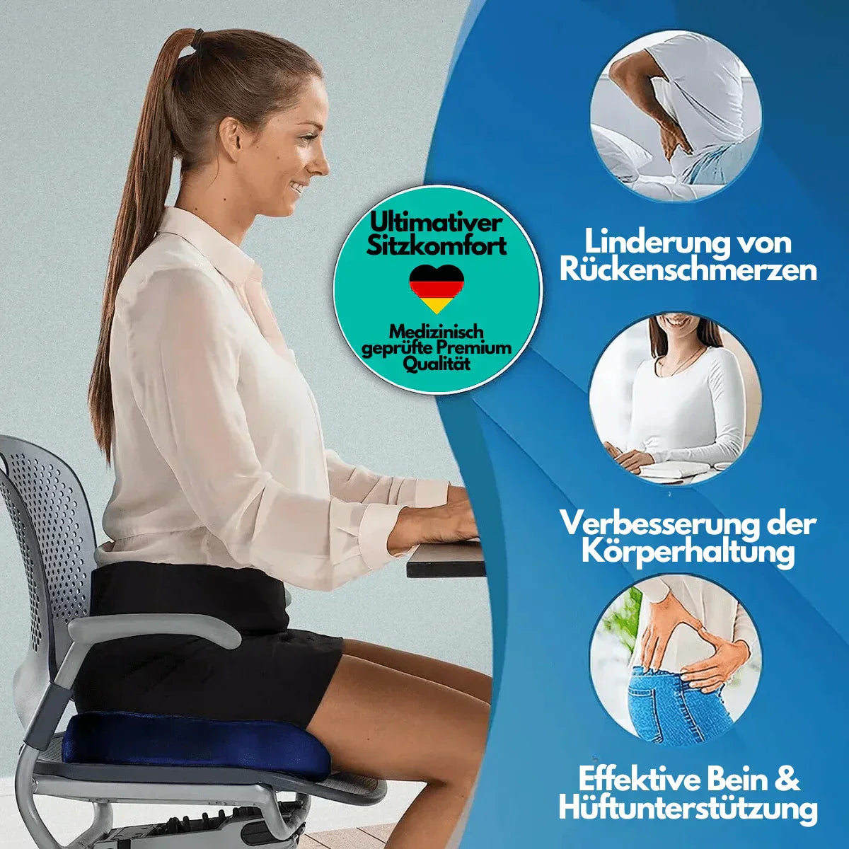 Ergonomisk 4D komfort sittkudde med ortopediskt stöd Carvallo