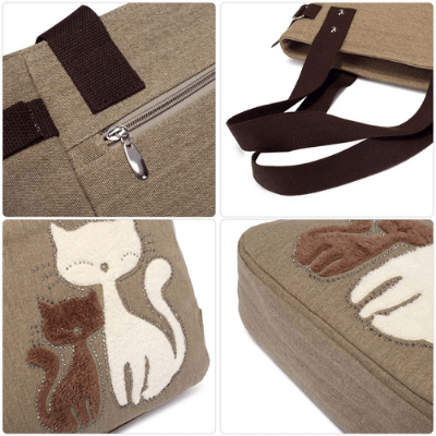 Katt broderi Canvas väska-Accessories-Bellasverige-Hemnix
