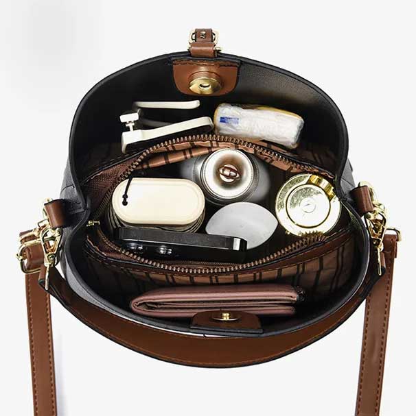 Modeva - Designerinspirerad Vintage Läderhandväska med Hink och Axelrem-Handväska-BB-Hemnix