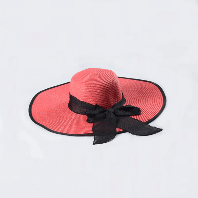 Strandhatt Solhatt Dam-Personligt-BB-Röd/svart rosett-Hemnix