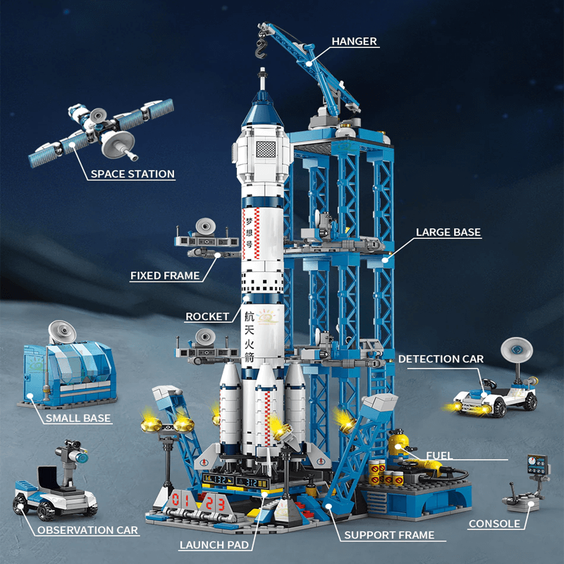 Raketbyggklossar - Kreativa Byggleksaker för Barn, Rymdraket Byggset och DIY Konstruktionsklossar-Byggsats-BB-Hemnix