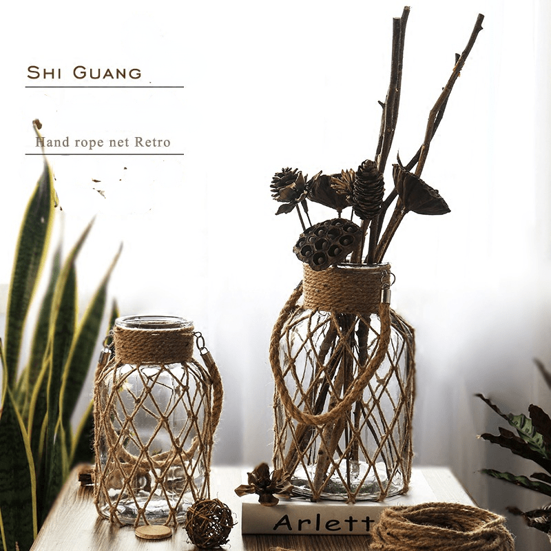 Rustik Glasvas med Jute Snöre – Dekorativ och Tidlös för Din Inredning Carvallo