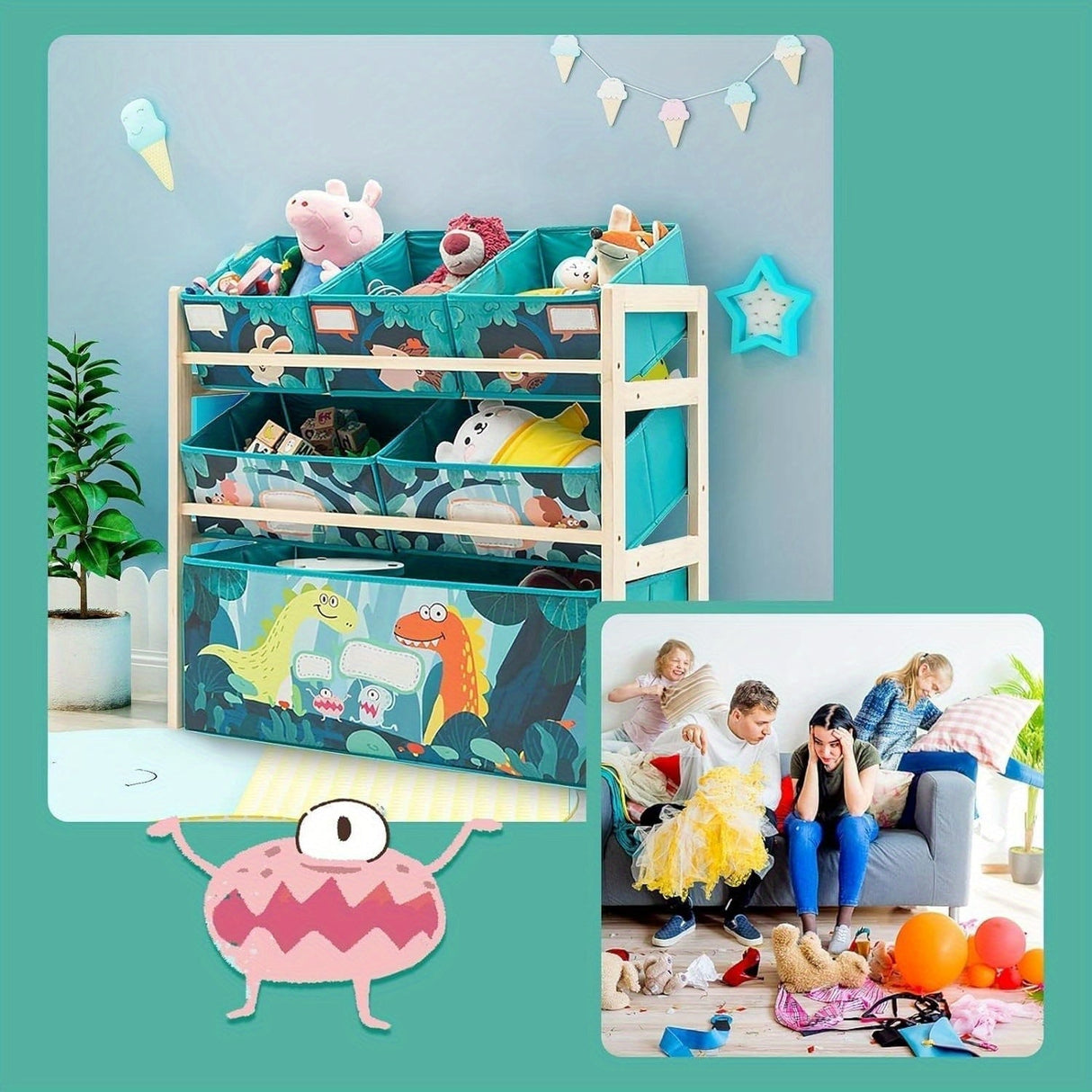 Leksaksorganisatör med 3 nivåer och förvaringslådor – Perfekt för barnrum och leksaksförvaring Carvallo