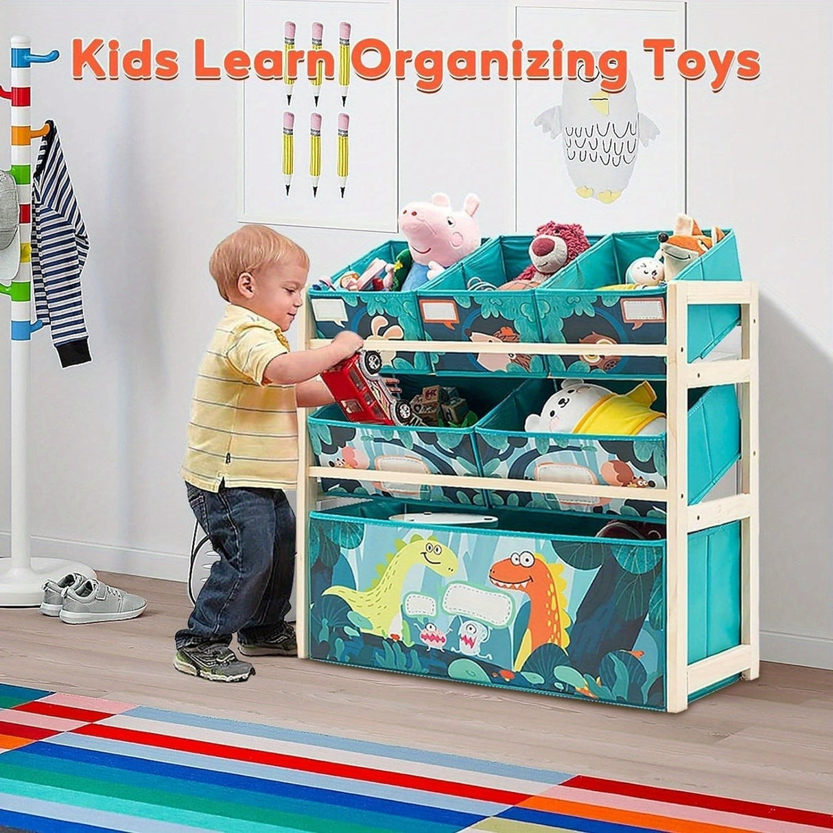 Leksaksorganisatör med 3 nivåer och förvaringslådor – Perfekt för barnrum och leksaksförvaring Carvallo