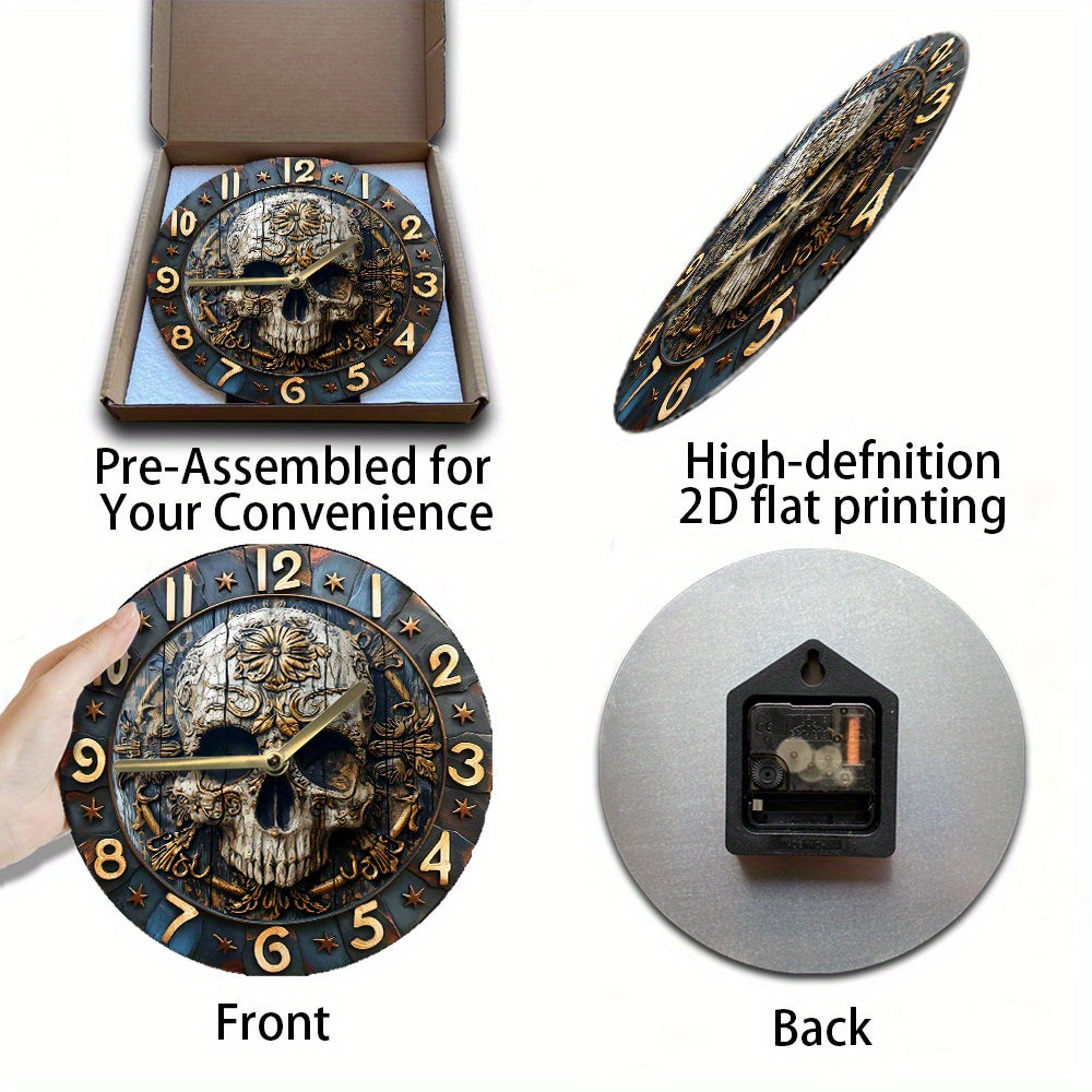 SkullTime - Stilla Aluminium Vägghängd Klocka med Dekorativt Skelettdesign (20 cm) Carvallo