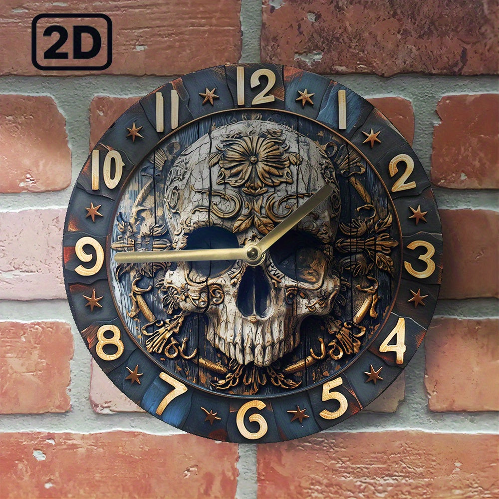 SkullTime - Stilla Aluminium Vägghängd Klocka med Dekorativt Skelettdesign (20 cm) Carvallo