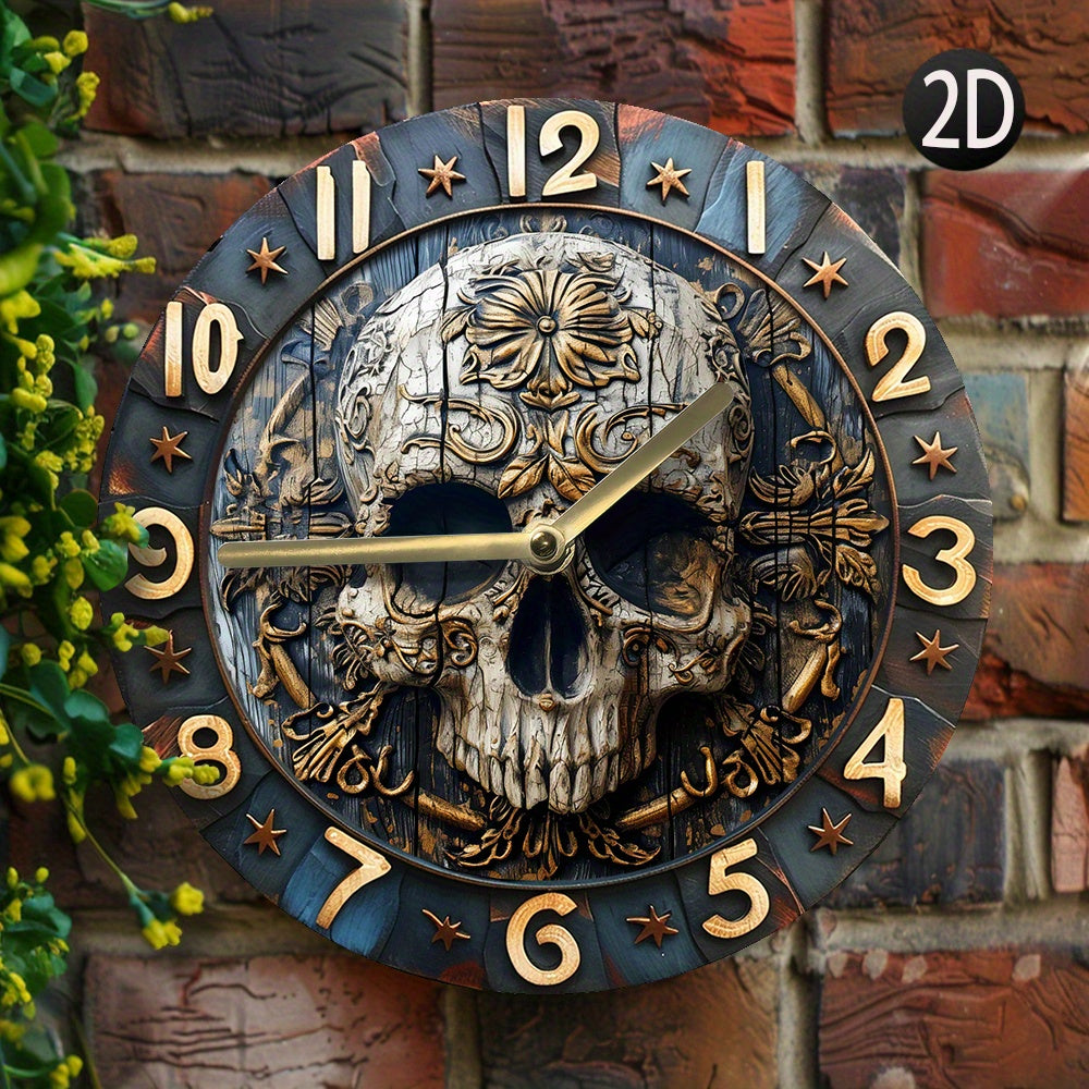 SkullTime - Stilla Aluminium Vägghängd Klocka med Dekorativt Skelettdesign (20 cm) Carvallo