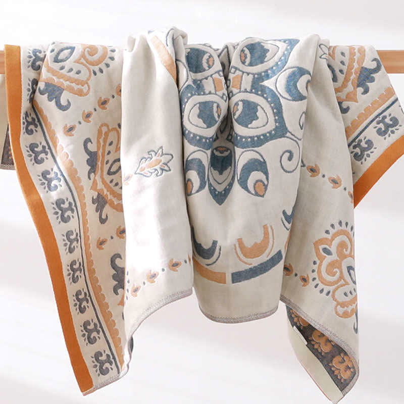 Blommig Tryck Jacquard Bomull Badhandduk 70x140cm Carvallo