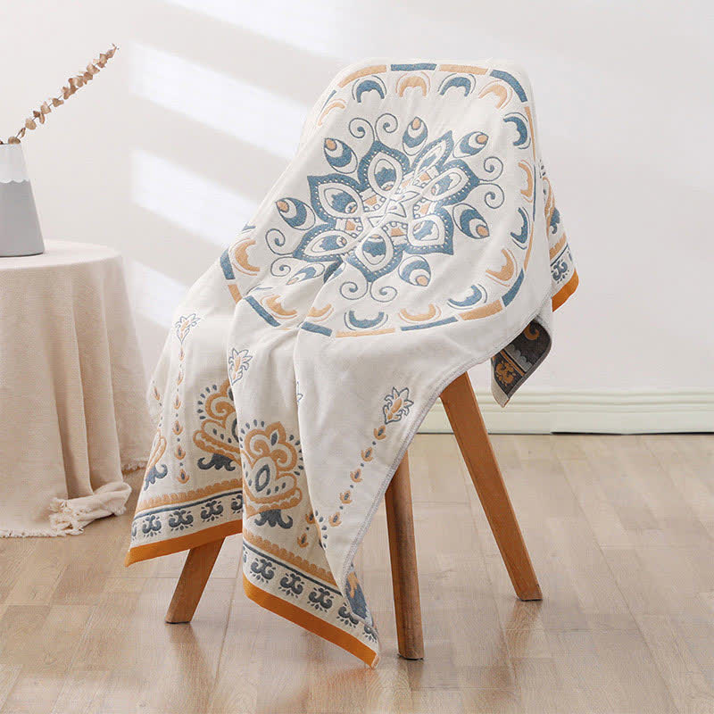 Blommig Tryck Jacquard Bomull Badhandduk 70x140cm Carvallo