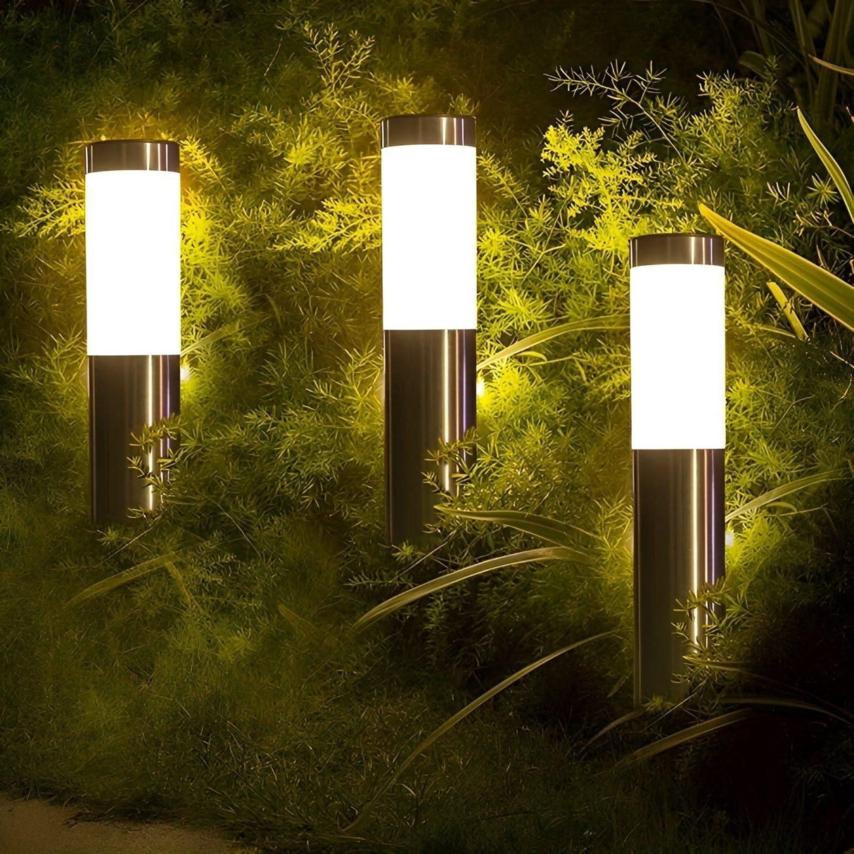 SteelPath Light - 2-delat set LED landskapsbelysning cylindrisk rostfritt stål trädgårdslampor Carvallo
