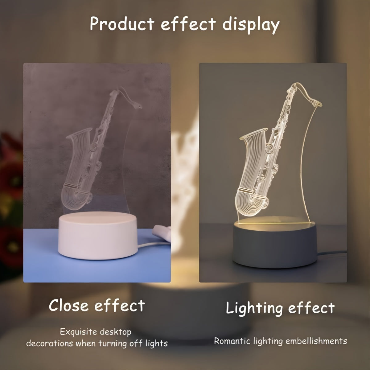 SaxGlow - 3D Saxofon LED Nattljus, USB-Driven Bords- och Lampa Carvallo