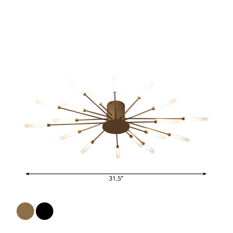 Modern taklampa i svart/guld burst - 12/18/28 LED-lampor semi flush montering för sovrum Carvallo